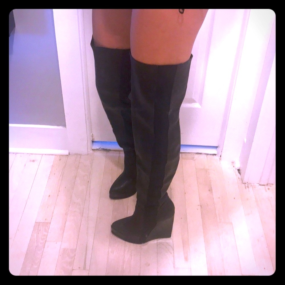 Jeffrey Campbell thigh high wedge boots